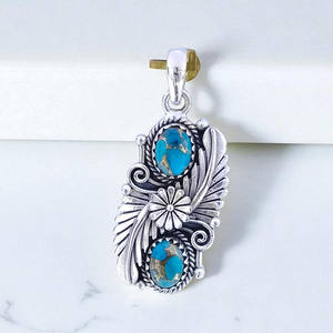 Pendentifs en argent 925 avec pierre précieuse turquoise cuivre bleu naturel, pendentif charme 925 pour elle - Product Image 2