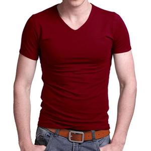 Camiseta de Manga Corta para Hombre, Cuello en V, Talla Grande, Color Sólido, 2025, Ecológica, Antiarrugas, Poliéster/Algodón - Product Image 3