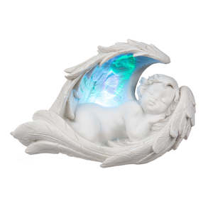 Lámpara de Mesa LED con Forma de Ángel Durmiente, Alas que Cambian de Color, Control Táctil, Funciona con Batería, Certificación RoHS y FCC, Forma de Luna - Product Image 3