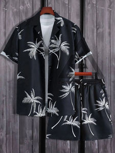 OEM ODM Ensemble de costume deux pièces pour hommes Chemise et short à imprimé hawaïen Plage d'été en coton respirant à fleurs - Product Image 6