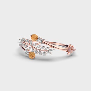 IGI Certified Lab Grown Emerald / Pear & Marquise Diamond Leaf Motif Open <b>Bangle</b> <b>Bracelet</b> in 14K Yellow / White / Rose Gold - Product Image 2