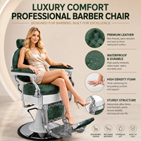 Fauteuil de Barbier Hydraulique Vintage en Cuir PVC Vert Inclinable avec Repose-Pieds pour Salon de Coiffure Professionnel