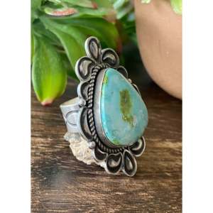 Alex Sanchez Sonoran Mountain Turquoise Sterling <b>Silver</b> <b>Ring</b> Size 8 Vermeil Rhodium Boho <b>Statement</b> Piece for Everyday Wear - Product Image 3