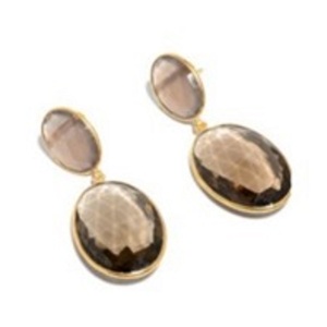 New Arrival Smoky <b>Topaz</b> & Gray Chalcedony Gemstone 925 Sterling Silver Oval Shape <b>Earrings</b> - Product Image 1