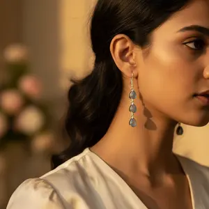 Boucles d'oreilles pendantes en calcédoine bleue pour femmes - Argent 925 - Cadeau - Product Image 1