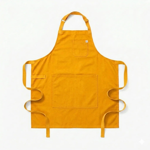Delantal sin mangas de lona amarillo mostaza, diseño sencillo, con bolsillos, lavable a máquina, resistente al agua, de alta resistencia para cocinar y uso diario. - Product Image 1