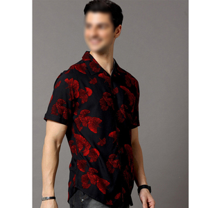 เสื้อเชิ้ตแขนสั้นพิมพ์ลายดอกไม้สีดำเข้ารูปเสื้อแขนสั้นพิมพ์โลโก้ของตัวเอง - Product Image 2