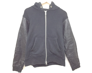เสื้อฮู้ดแขนหนังสำหรับผู้ชาย, เสื้อฮู้ดแขนยาวผ้าฝ้าย100% ระบายอากาศมีกระเป๋าสีพื้น - Product Image 1
