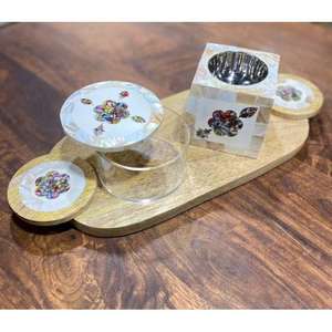 Plateau artisanal en bois incrusté de nacre, brûleur de Bakhoor, boîte de rangement arabe, fait main, écologique, pour la maison, cadeau religieux pour le Ramadan et l'Aïd - Product Image 1