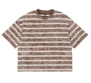 เสื้อยืดสไตล์วินเทจ แนวสตรีทแฟชั่น ลายทาง ทรงหลวม ทรงบ็อกซี่ แขนสั้น ลุคย้อนยุค สำหรับผู้ชาย - Product Image 3