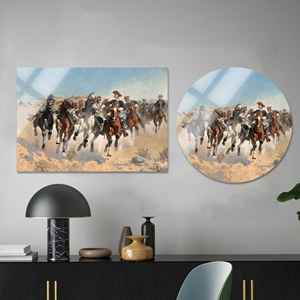Tableau sur toile Chevaux au galop : Impression animale élégante pour la décoration intérieure, Circle Glass - Product Image 1