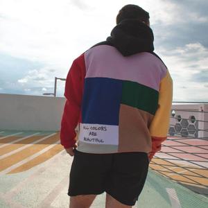 Nouvelle mode surdimensionné épissure couleur bloc pull droit grande taille à capuche pour hommes 450 GSM polaire pull couleur bloc à capuche - Product Image 5