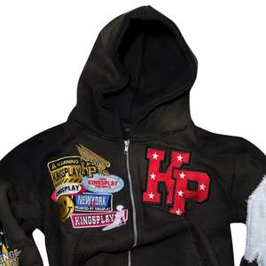 Sudadera con capucha para hombre con cremallera, diseño gráfico, forro polar, estilo urbano, diseño adornado, manga desgastada, informal - Product Image 3