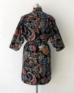 Peignoir Kimono de luxe Boho unisexe 100% fait à la main en coton Kantha noir imprimé Paisley Long Free Spring pour les demoiselles d'honneur de Noël - Product Image 2
