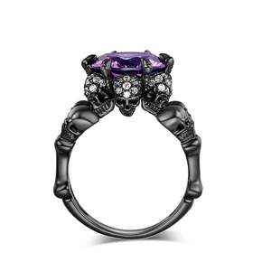 Bague Jeulia en argent sterling noir avec crâne – Incrustation en acier inoxydable plaqué or rose et rhodium, style hip-hop tendance pour anniversaire - Product Image 1