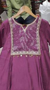 Nueva elegancia, Ropa Étnica de tendencia, lo último en pantalón Kurti de seda romana y Dupatta con bordado, compras en línea, India - Product Image 6