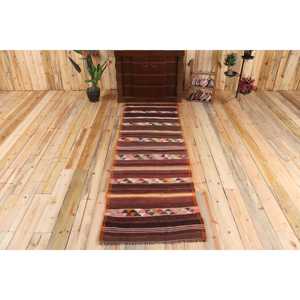 Vintage Runner Rug, 2.6x8.2 ft Turkish Rug, <b>Brown</b> Ombr <b>Wool</b> Rug - Product Image 1