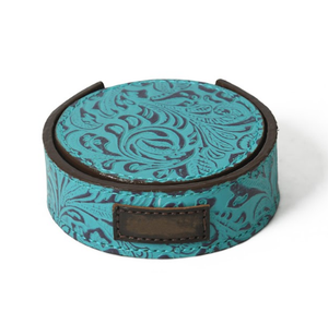 Flor hecha a mano en relieve 100% cuero Real alrededor de varias tazas posavasos Juego de 6 posavasos de cuero de forma redonda suave - Product Image 4