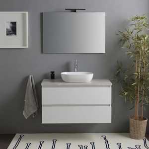 Baltimora Modern 80cm High Gloss White <b>Suspended</b> Bathroom Cabinet with Concrete Top Bathroom <b>Sets</b> - Product Image 1