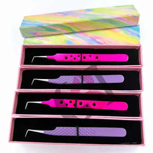 Pince à épiler professionnelle revêtement en poudre rose et violet 90 degrés pointe argentée poignée de diamant pince à épiler - Product Image 2