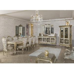 Mesa de comedor tallada en plata de estilo europeo, conjunto de comedor moderno de madera maciza - Product Image 1