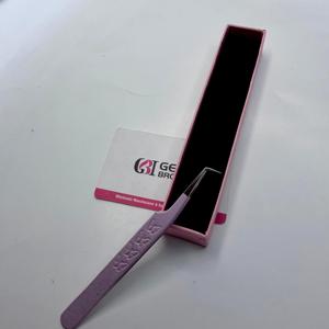 Pince à épiler professionnelle pour extensions de cils, pointe fine à 90 degrés, avec revêtement poudré rose pailleté de haute qualité et poignée papillon - Product Image 4
