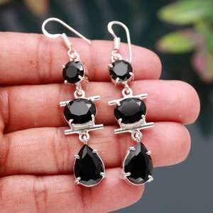 Pendientes de Espinela Negra Facetada, Plata de Ley 925, Gema de Color Negro, Joyería Solitario Hecha a Mano, Regalo - Product Image 4