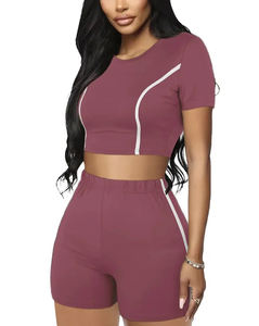 Nouveauté 100% coton délavé à l'acide été décontracté vêtements de sport 2 pièces haut court chemise et short ensemble pour femmes - Product Image 3