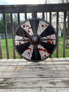 Bouclier Viking Médiéval 24 pouces en bois, bouclier rond prêt pour le combat, bordure ODM, décoratif, fait main, imprimé ligne noire - Product Image 2