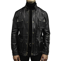 Veste bomber en peau de mouton pour homme, fine, véritable, écologique, respirante, pour l'aventure, le safari, 4 poches, ceinture, décontractée, pour le camping