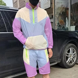 Ensemble de survêtement d'été en nylon avec veste à capuche zippée Logo bicolore personnalisé imprimé Plus Size Solid Pattern Color Block Design - Product Image 3