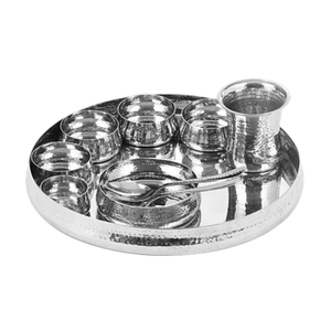 Plateaux et ensembles de service alimentaire en verre de forme ronde, en acier inoxydable texturé martelé, argenté brillant poli, les plus vendus - Product Image 1