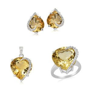 ชุดจี้925สำหรับเป็นของขวัญอัญมณีซิทรีนสีเงินสเตอร์ลิงแหวนรูปหัวใจ - Product Image 1