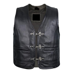 Nueva moda sin mangas hombres mejor estilo Chaleco de cuero hombres a prueba de agua Chaleco de cuero de vaca hombres Chaleco de cuero - Product Image 4