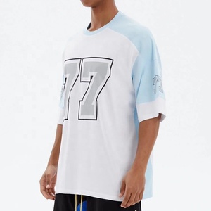 Ropa de calle para hombre, camiseta de fútbol, camisetas 100% de algodón, ajuste cuadrado, parche bordado a rayas, Camiseta deportiva de fútbol americano de gran tamaño - Product Image 6
