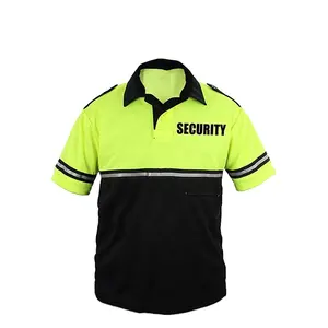 Kaus Polo seragam keamanan pria, baju kerja reflektif Hi Vis, baju kerja pria, pita reflektif kuning neon, baju Lalu Lintas