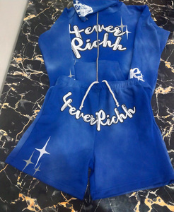 ชุดวอร์มสั้น2ชิ้นมีฮู้ดแบบรูดซิปสำหรับใส่วิ่งโลโก้ออกแบบได้ตามต้องการ - Product Image 4