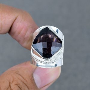 Proveedor al por mayor, anillo de latón con piedras preciosas de cuarzo ahumado, anillo de declaración Chapado en plata de ley 925, regalo perfecto para su joyería OEM - Product Image 2