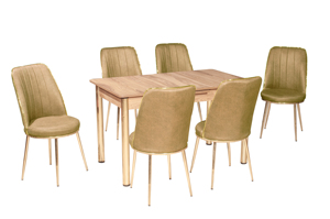 Juego de Mesa de Comedor con Diseño de Diamantes, Extensible, de Tablero Aglomerado con Patas de Metal, 6 Sillas Elegantes, Estilo Moderno para Hogar u Hotel, Precio Económico - Product Image 2