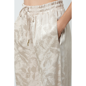 Pantaloni a Gamba Larga da Donna con Motivo Floreale Beige, Vita Elastica, Comodi Pantaloni - Product Image 2