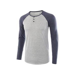 Nouveaux hommes décontracté à manches longues coton sweat unisexe surdimensionné Vintage t-shirt couleur-bloqué côtelé poignets américain grande taille - Product Image 3