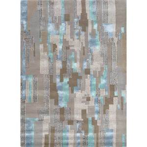 Linear Abstract Pattern Beige & <b>Brown</b> Hand Tufted <b>Wool</b> & Viscose Rug for Home Use-Top-197 - Product Image 1