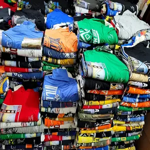 Pakaian Surplus Bermerek XXL T Shirt Banyak Stok Sisa Overruns Pakaian Katun Poliester Kasual Wanita Pria Tshirt Bangladesh