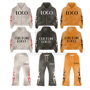 Vente en gros 430g 100% Coton Personnalisé 500gsm Fabricants Fermeture éclair Lavage à l'acide Impression araignée Surdimensionné logo Strass Noir - Product Image 2