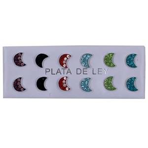 Pendientes de luna de mosaico de plata, varios colores, juego de 6 piezas, tipos de pendientes de gota, perlas doradas, diamantes, piedras de circón para regalo de fiesta de boda - Product Image 1