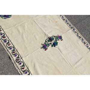 พรมวินเทจขนาด 5x8 ฟุต, พรมตุรกี, พรมขนสัตว์ลายดอกไม้สีเบจ - Product Image 5