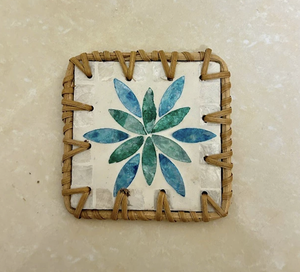 Vietnam Artisan Rattan <b>Coaster</b> with Mother of Pearl Inlay Elegant Tabletop Drink Accessory - Product Image 1