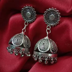 ส่งตรงจากโรงงานที่มีคุณภาพสูงอินเดีย oxidized jhumka STUD ต่างหู Sparkling Silver FINISH ethnic statement for - Product Image 1