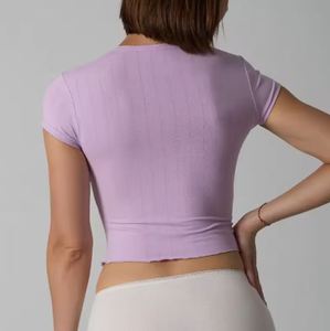 <b>Women's</b> Crop <b>T</b>-<b>Shirt</b> 95% Cotton <b>5</b>% Spandex Crew Neck Short Sleeve American Solid Colors - Product Image 5