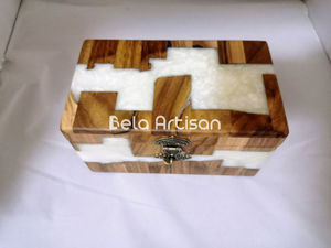 Handcrafted Wooden and Resin Jewelry <b>Box</b> Decorative White Resin Inlay Keepsake <b>Storage</b> <b>Chest</b> - Product Image 4